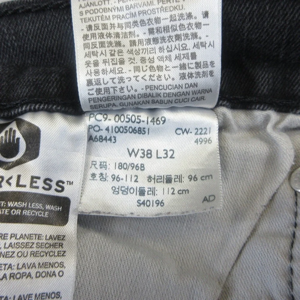 Levi's 505 Jeans Mens 38x32 (Actual 38x30) Black Straight Leg Regular Stretch